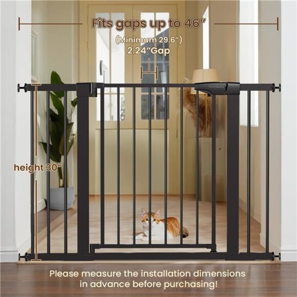 Baby Gate for Stairs, 29.6"-46" Pressure Mounted Dog Gate for House, Auto Close - Picture 5 of 7